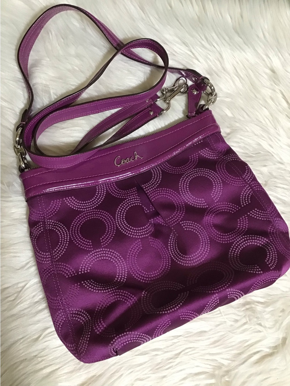 Coach scarf print crossbody bag in purple op art large Sz